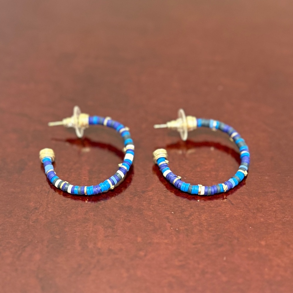 Kendra Scott Blue and Gold Hoop Earrings